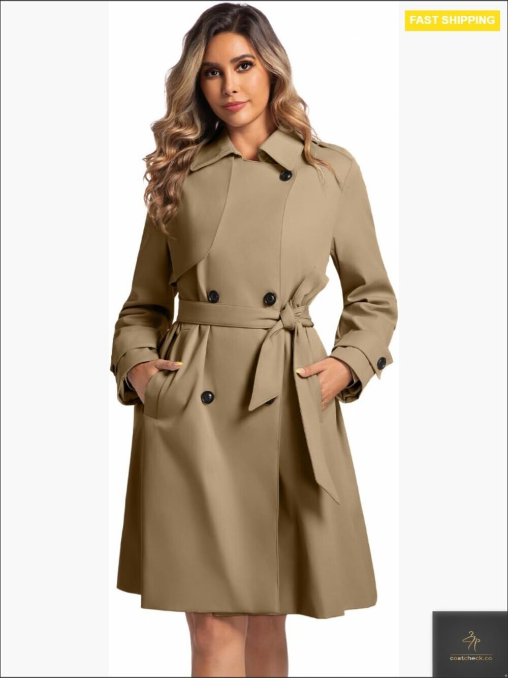 Classic Trench Coat Long Lightweight Waterproof Turn Down Collar Belted Spring